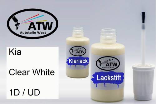 Kia, Clear White, 1D / UD: 20ml Lackstift + 20ml Klarlack - Set, von ATW Autoteile West.